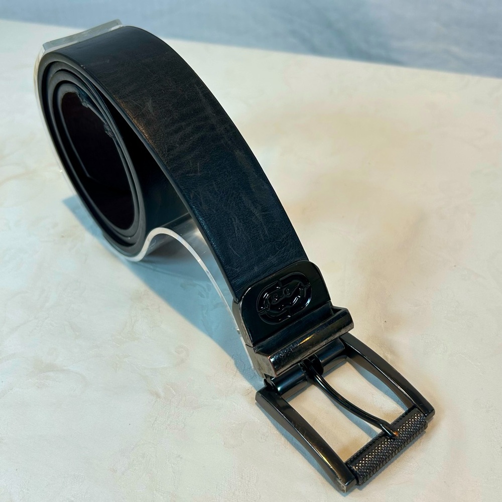 Ecko Unltd Sz 38 Wide Reversible Roller Buckle Belt Black Brown Bonded leather
